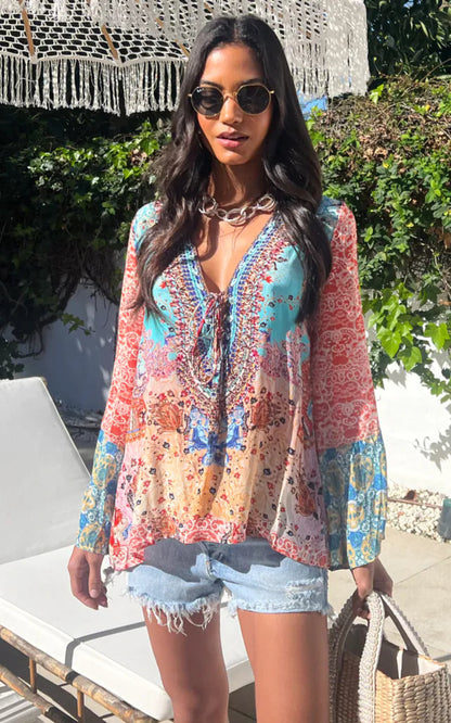 Multi Colour Print Viscose Blouse in Multi Colour Print