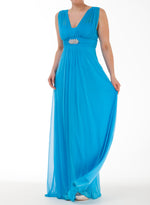 Load image into Gallery viewer, Empire Line Maxi Dress with Diamanté Brooch
