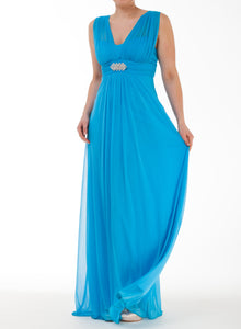 Empire Line Maxi Dress with Diamanté Brooch