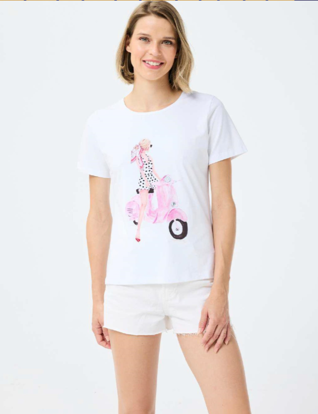 Leo & Ugo Stylized Vespa White T-Shirt TEK899
