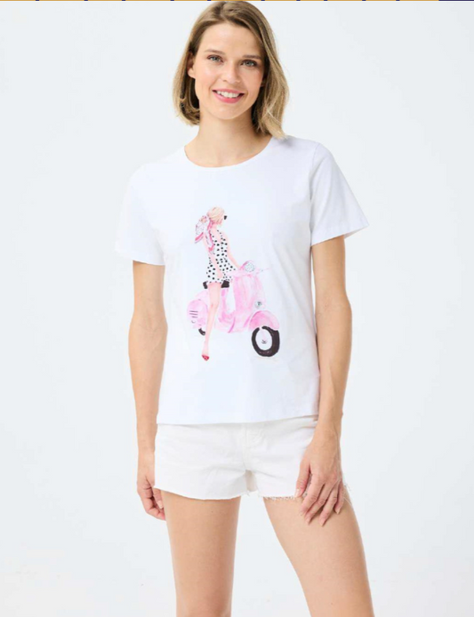 Stylized Vespa White T-Shirt TEK899