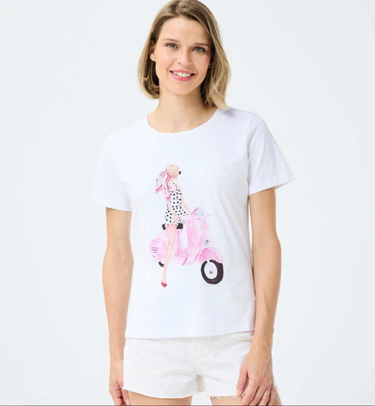 Stylized Vespa White T-Shirt TEK899