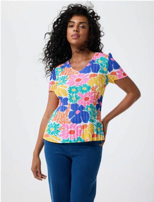 Vibrant Floral Pleated Top YE630