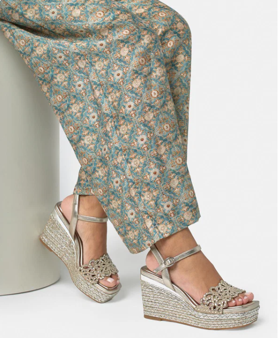 Rhinestone Sandal with Raffia Wrapped Wedges - Lucindas on-line