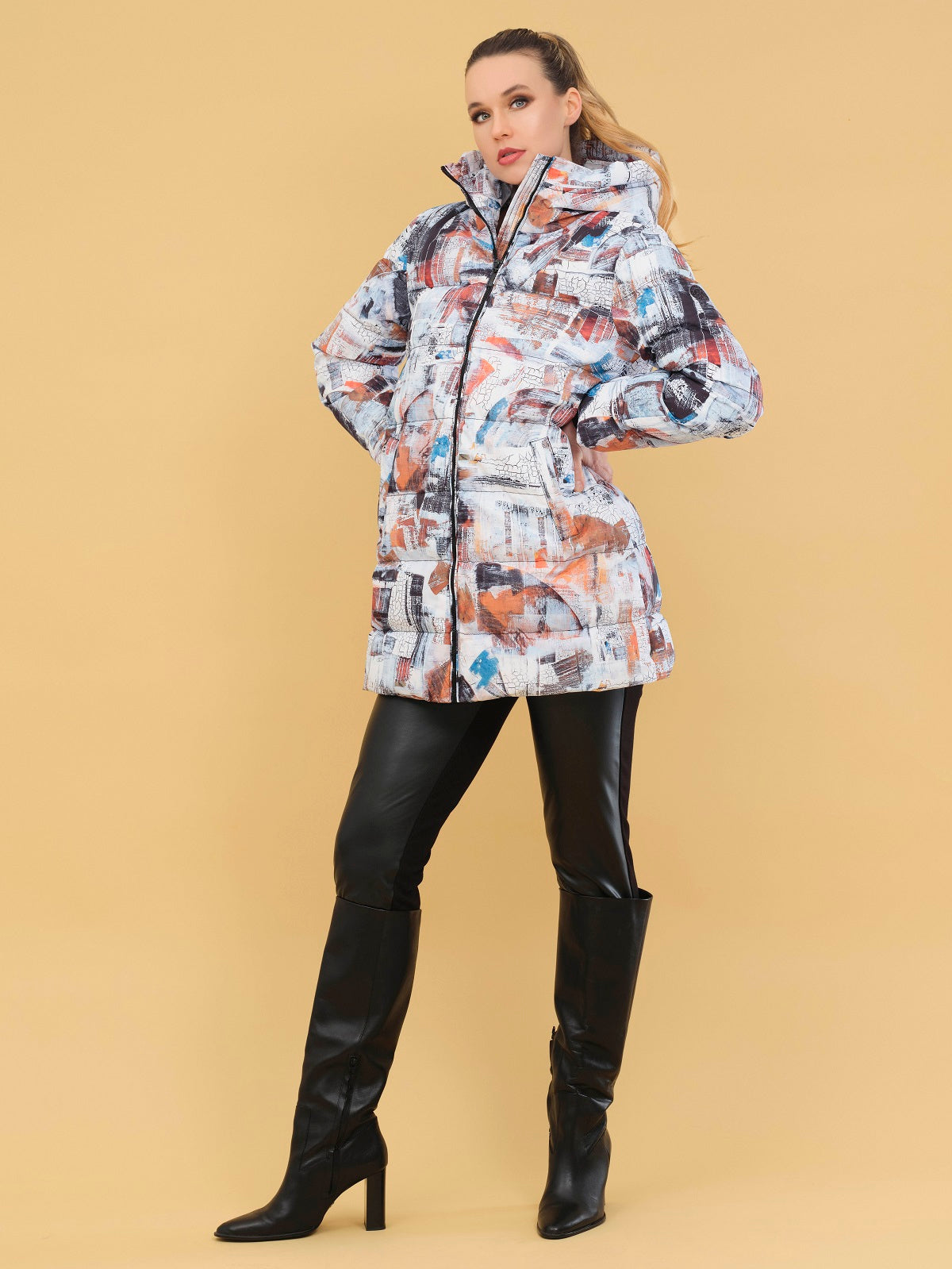 Abstract Print Puffer Coat 73840
