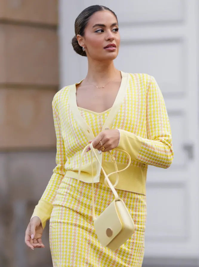 Marc Cain Yellow Checked Knitted Soft Cardigan