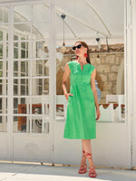 Load image into Gallery viewer, Bright Green Sleeveless Dress with Pleated Front Details 25225
