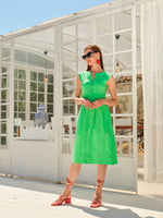 Load image into Gallery viewer, Bright Green Sleeveless Dress with Pleated Front Details 25225
