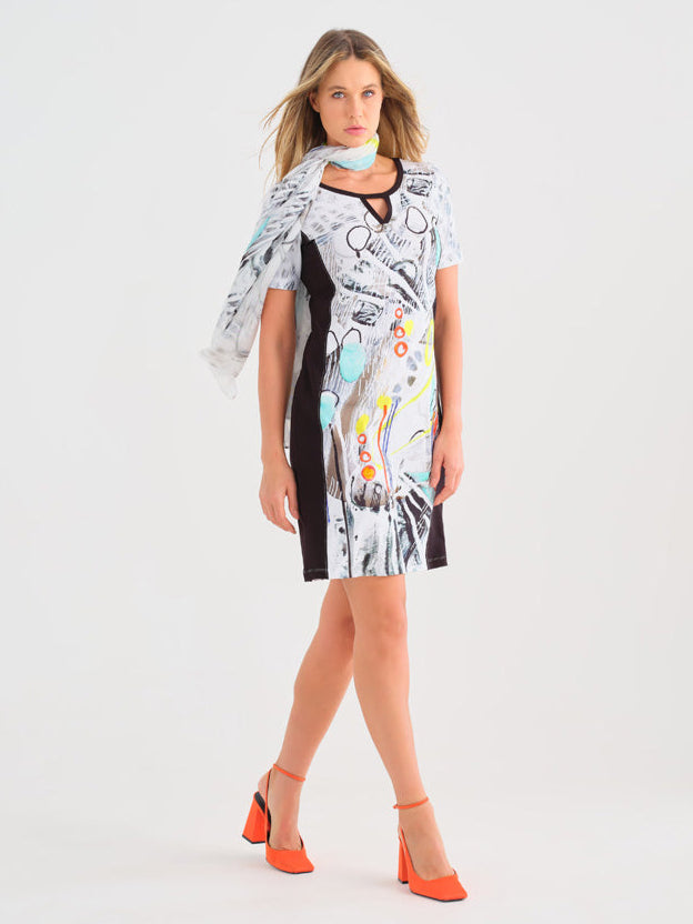 Short Sleeve Side Panelled Print Dress 25607