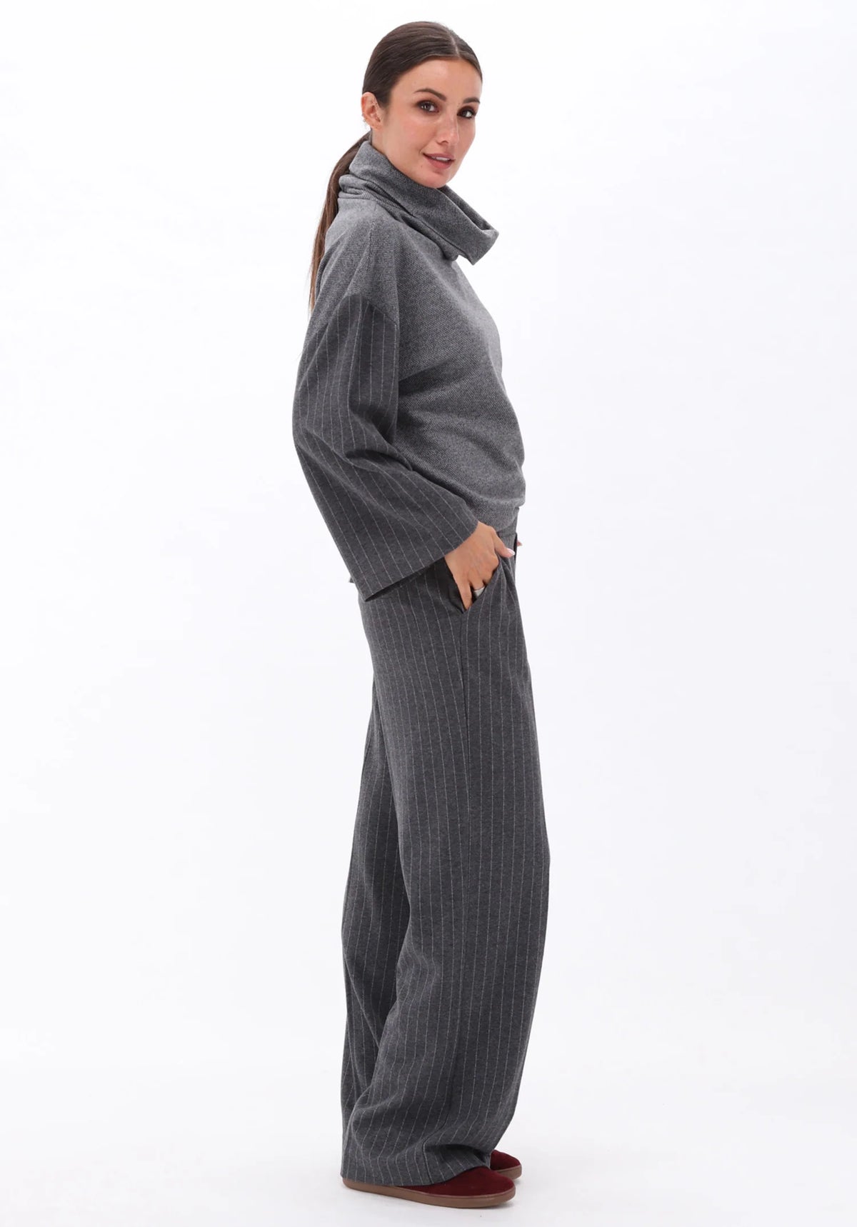 Pinstripe Wide-Leg Trouser