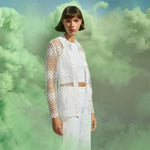 Load image into Gallery viewer, White Lattice Pattern Shirt YC 51.48 W63
