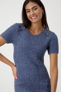 Denim Blue Tweed Style Knitted Dress 408483