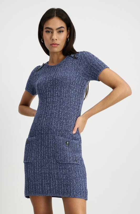 Denim Blue Tweed Style Knitted Dress 408483
