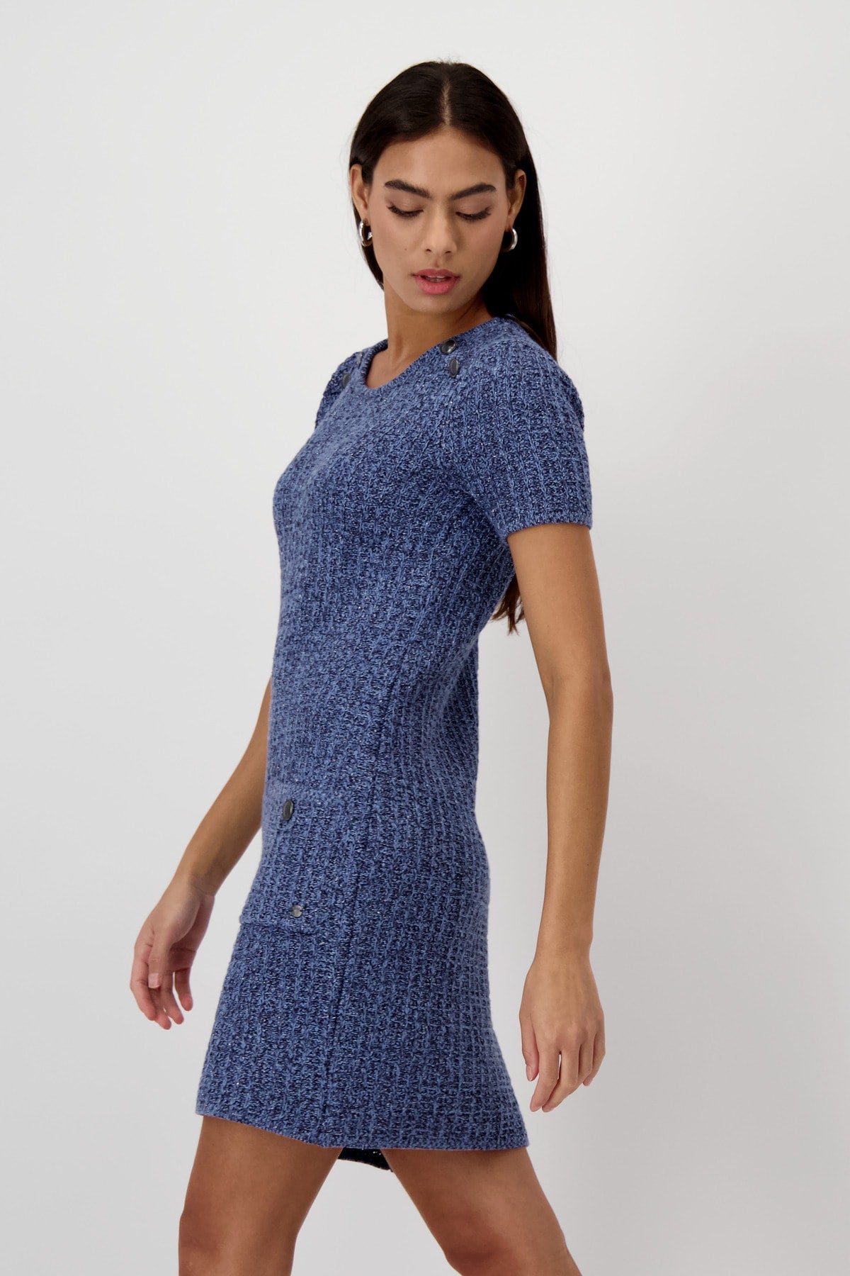 Denim Blue Tweed Style Knitted Dress 408483
