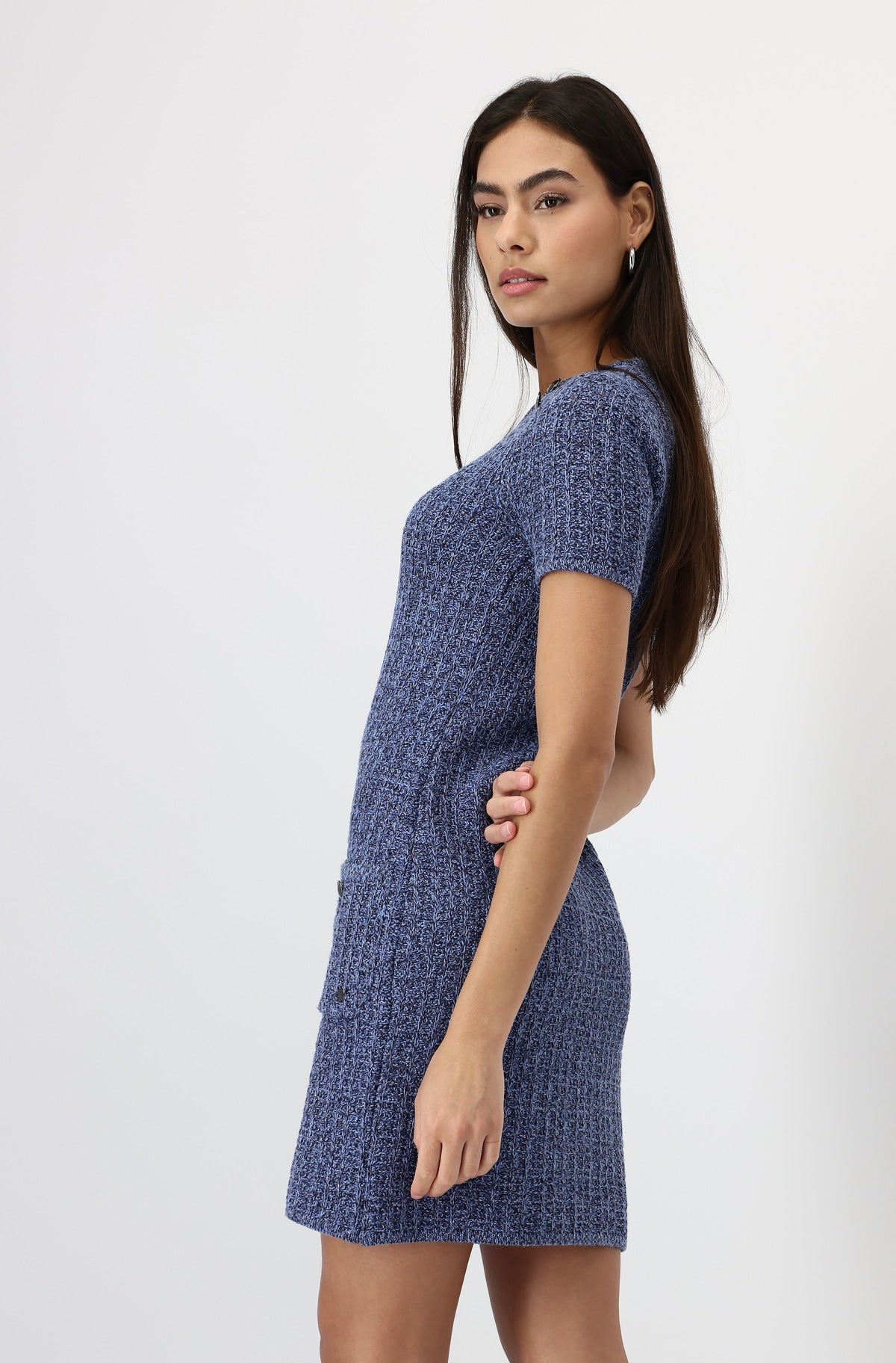 Denim Blue Tweed Style Knitted Dress 408483