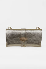 Load image into Gallery viewer, Gold Bee Emblem Leather Clutch Bag with Gold Chain Strap
