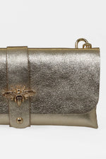 Load image into Gallery viewer, Gold Bee Emblem Leather Clutch Bag with Gold Chain Strap
