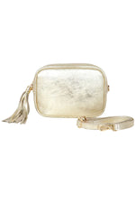 Load image into Gallery viewer, Metallic Gold Leather Camera Bag
