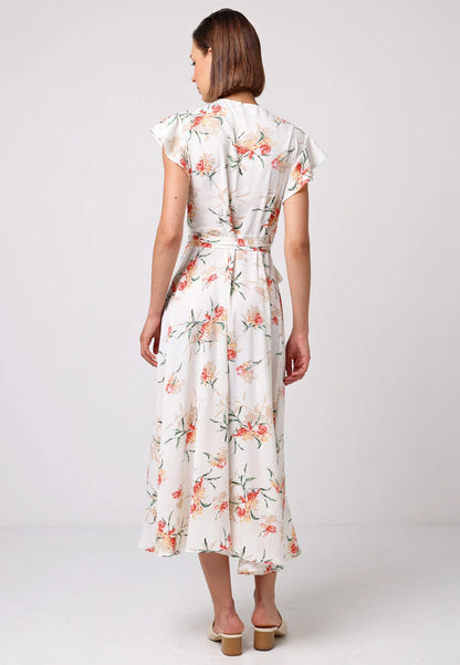 Wrap Maxi Dress in White Floral Print