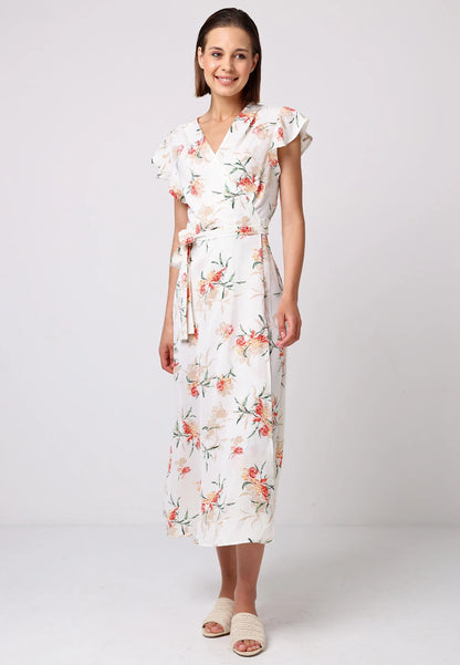 Wrap Maxi Dress in White Floral Print