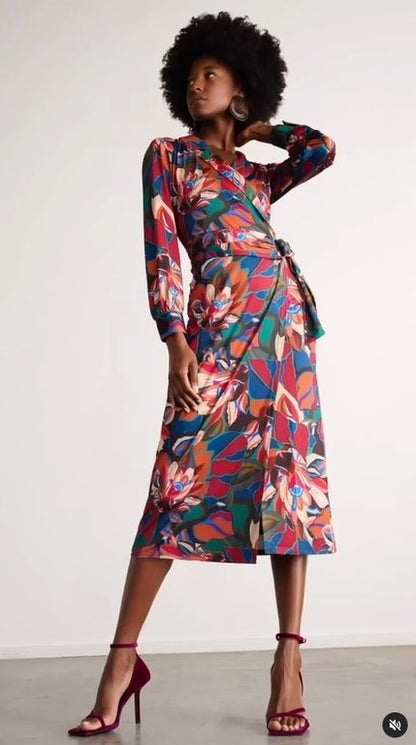 Floral Wrap Midi Dress X214