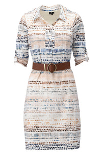Smudge Print Sleeve Dress with Belt Y230
