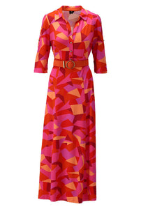 Vibrant Geo Print  Maxi Dress with Belt Y369