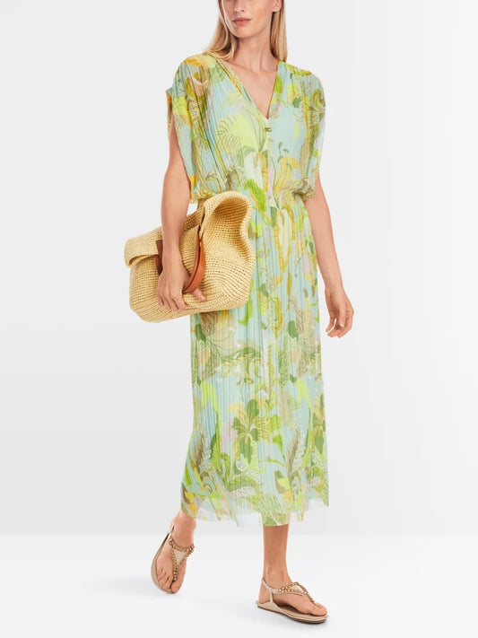 Marc Cain Floral Print Pleated Mesh Midi Dress YC2143J53