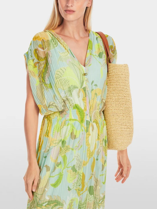 Marc Cain Floral Print Pleated Mesh Midi Dress YC2143J53