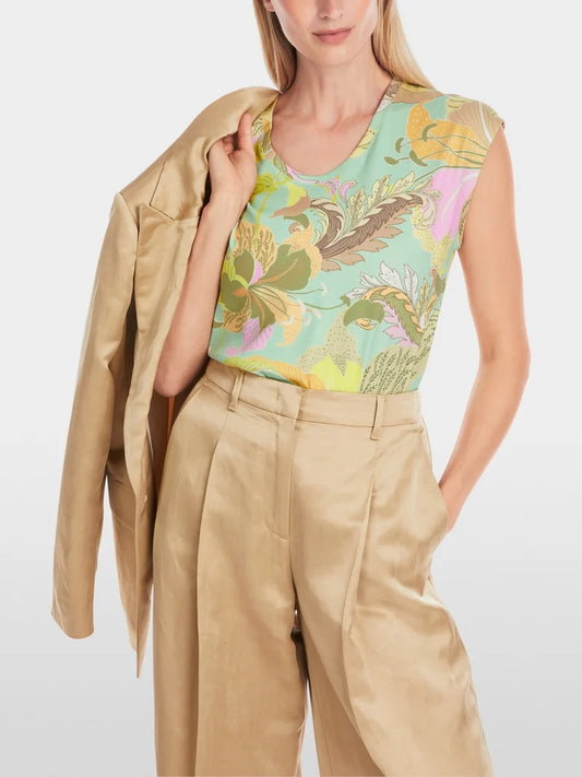 Marc Cain Exotic Leaf Motif Kimono Sleeves T-shirt YC4823J36