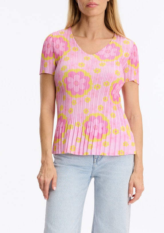 Leo & Ugo Pink Floral Pleated Top