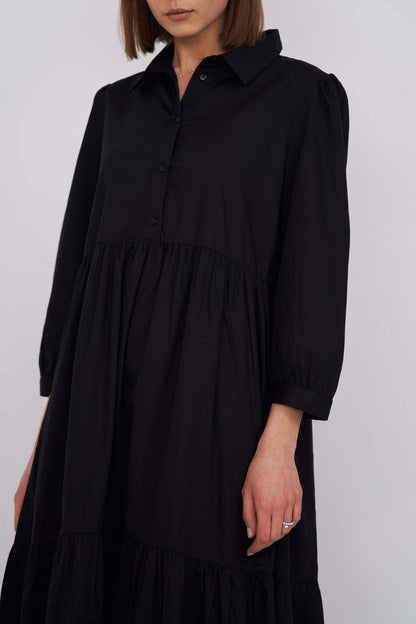 Black Chiara Tiered Cotton Midi Dress