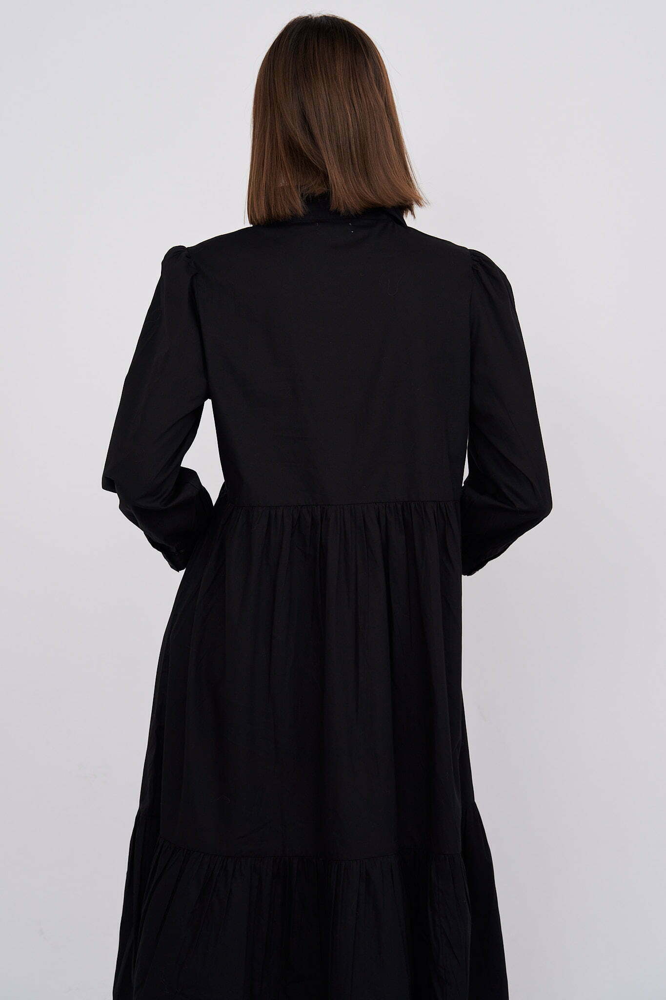 Black Chiara Tiered Cotton Midi Dress