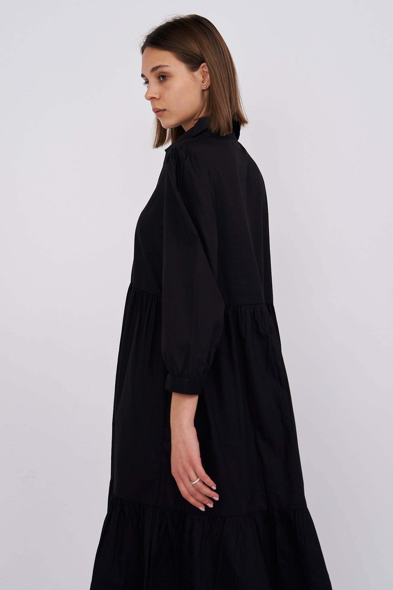 Black Chiara Tiered Cotton Midi Dress