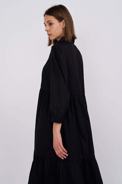 Black Chiara Tiered Cotton Midi Dress