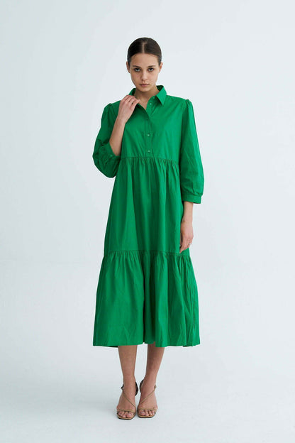 Green Chiara Tiered Cotton Midi Dress