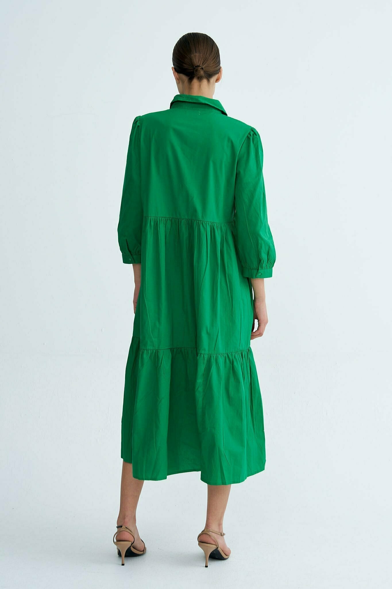 Green Chiara Tiered Cotton Midi Dress