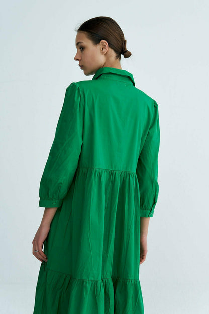 Green Chiara Tiered Cotton Midi Dress