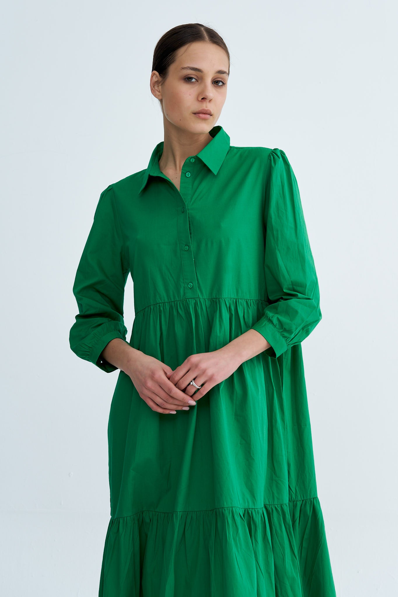 Green Chiara Tiered Cotton Midi Dress