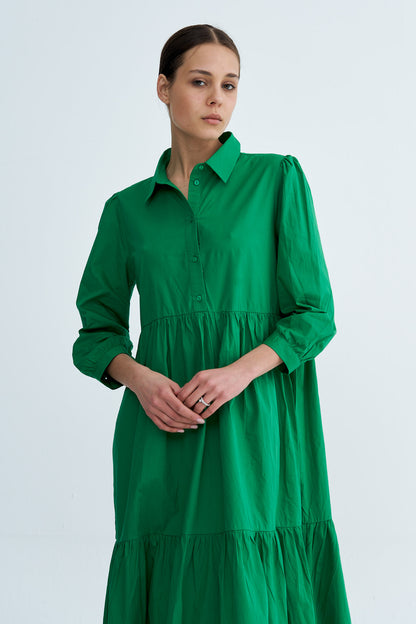 Green Chiara Tiered Cotton Midi Dress