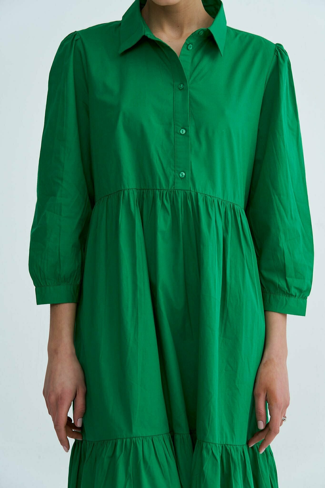 Green Chiara Tiered Cotton Midi Dress
