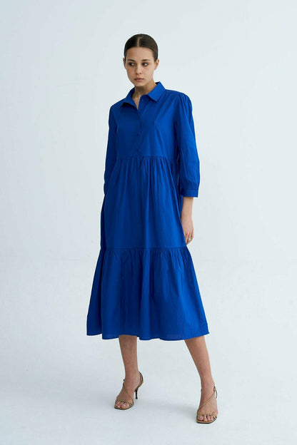 Royal Blue Chiara Tiered Cotton Midi Dress