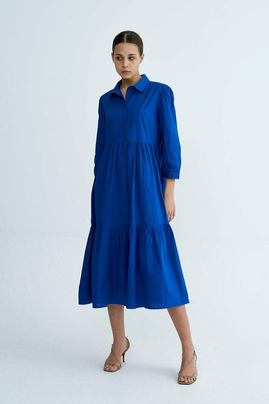 Royal Blue Chiara Tiered Cotton Midi Dress