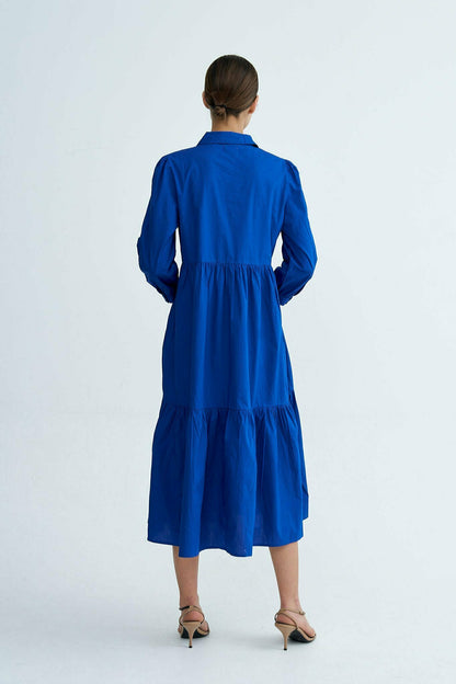 Royal Blue Chiara Tiered Cotton Midi Dress