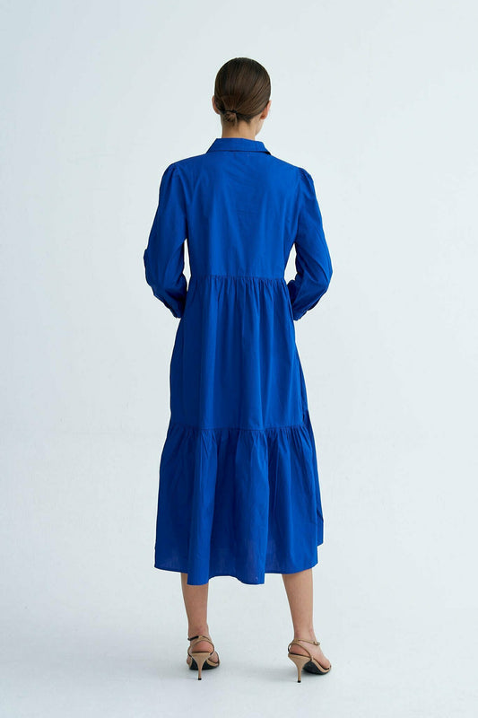 Royal Blue Chiara Tiered Cotton Midi Dress