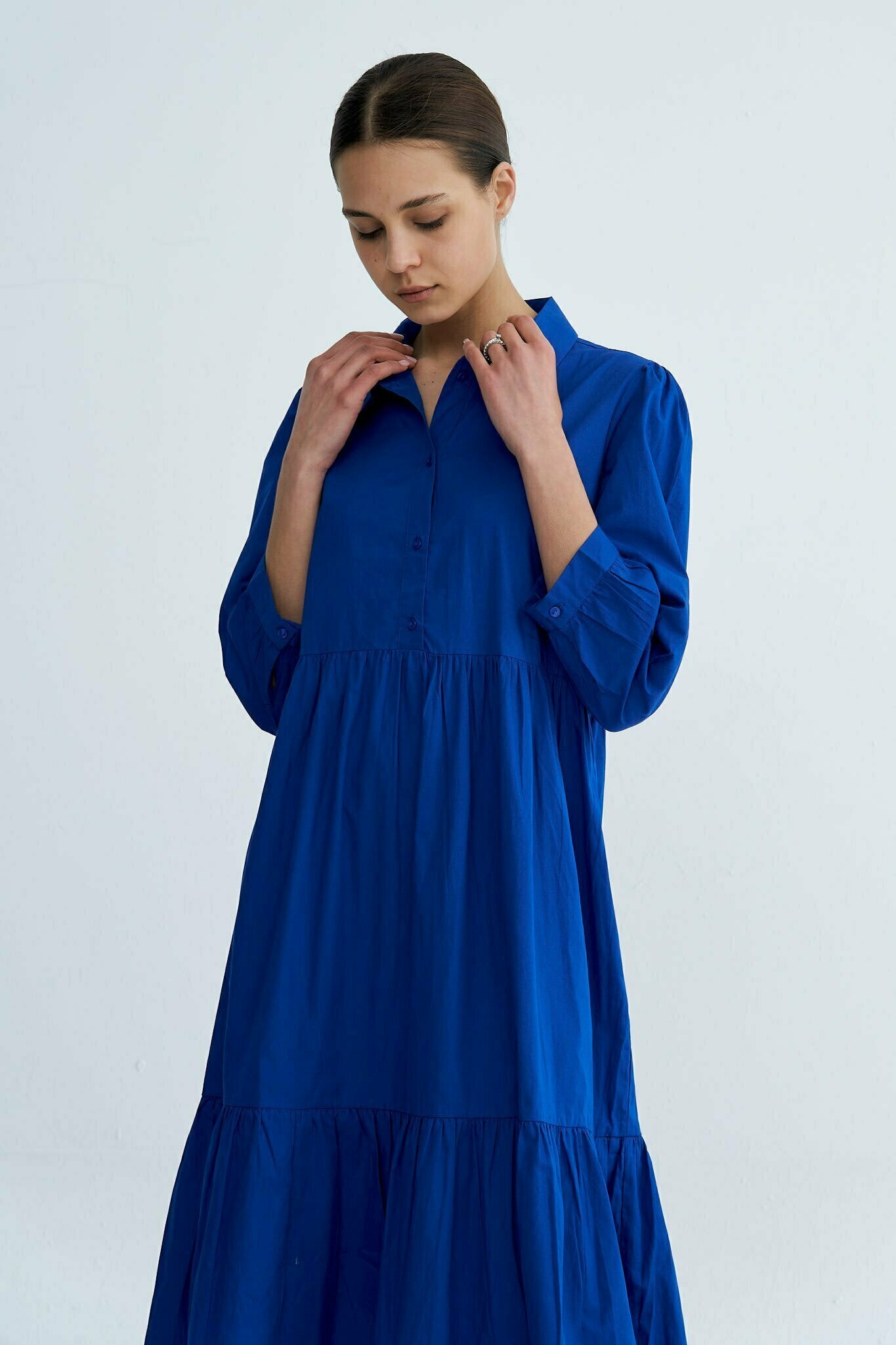 Royal Blue Chiara Tiered Cotton Midi Dress
