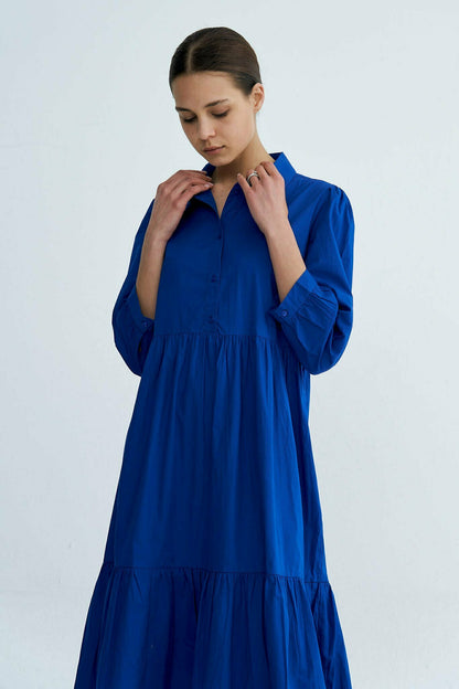 Royal Blue Chiara Tiered Cotton Midi Dress