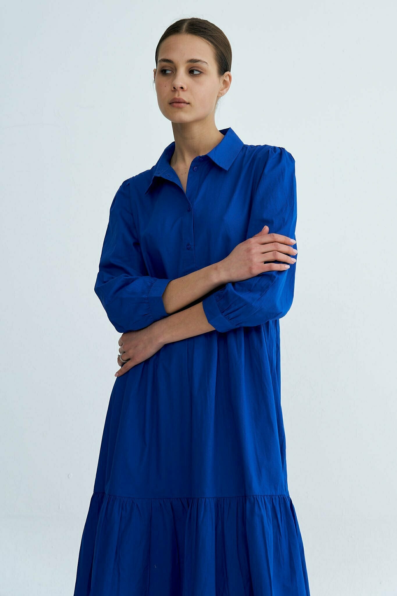 Royal Blue Chiara Tiered Cotton Midi Dress