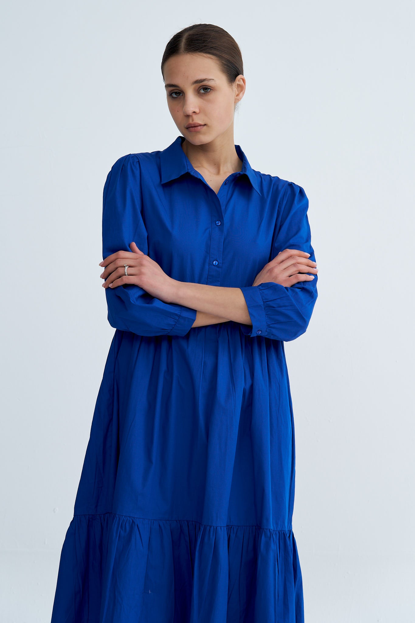 Royal Blue Chiara Tiered Cotton Midi Dress