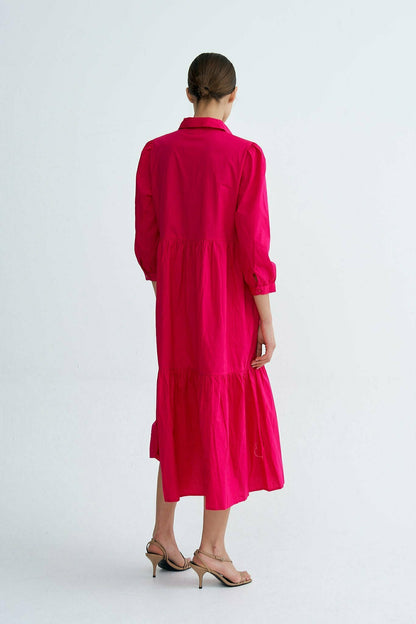 Fuchsia Chiara Tiered Cotton Midi Dress